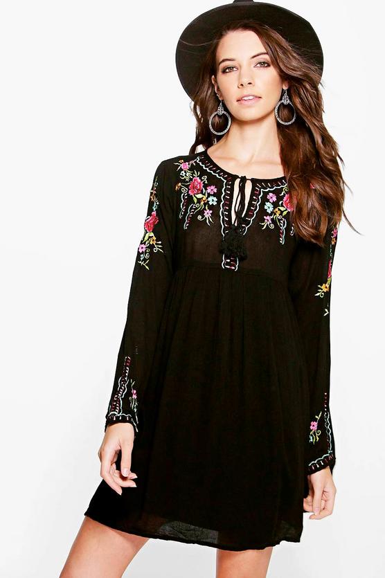 Christina Floral Embroidered Smock Dress